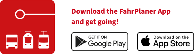 Download options for the FahrPlaner App in the Google Play or Apple Store